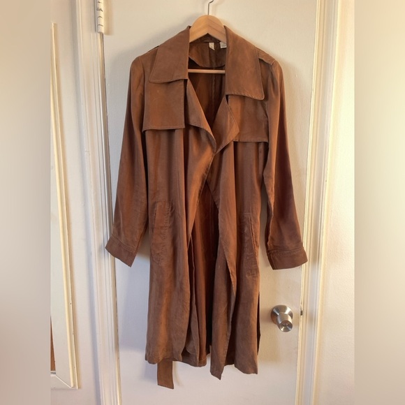 Anthropologie Moth Lightweight Flowy Brown Carrie Trench Coat Cupro Small S - Picture 6 of 11